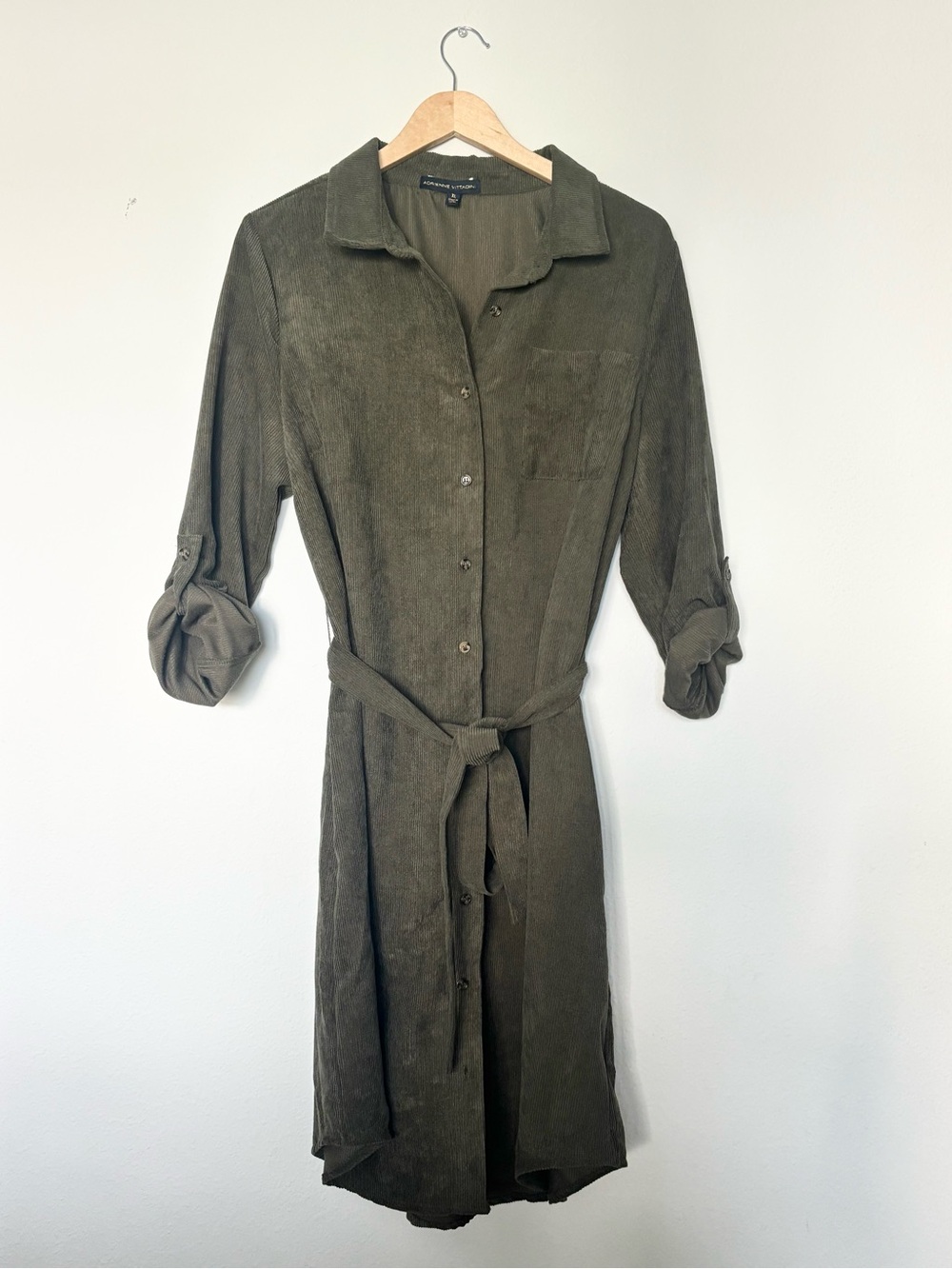 Adrienne Vittadini Olive Corduroy Shirt Dress